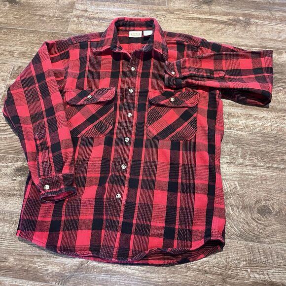 Vintage Five Brothers Flannel Shirt Men’s Medium Buffalo Plaid Red Black Cotton - Picture 2 of 7